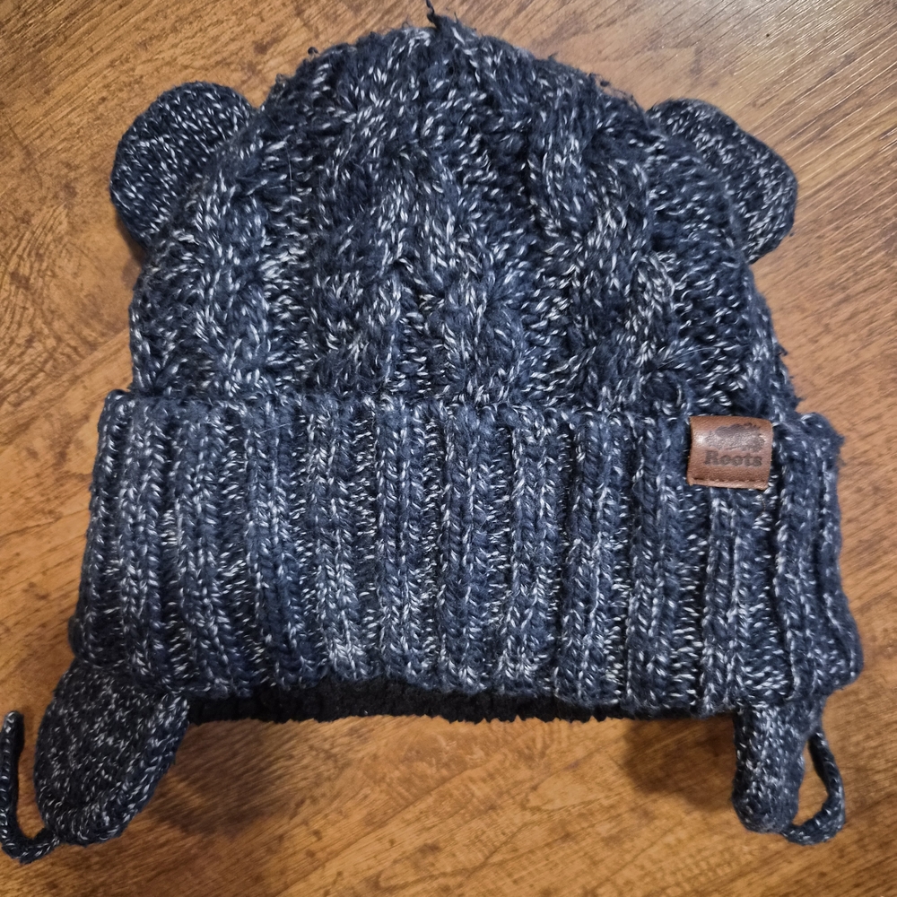 Roots Kids' Charcoal Knit Hat with Ear Flaps